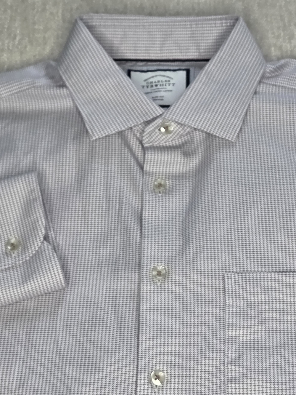 Charles Tyrwhitt Slim Fit Non Iron Dress Shirt 17.5 36 Muted Raspberry Check